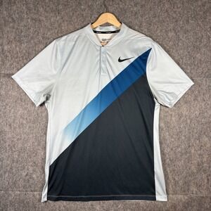 Nike Blade Collar Golf Polo Men Large Blue Stripes Pickleball Tennis Tiger Woods